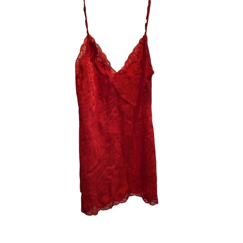 Victorias Secret Gold Label Womens Red Lace Satin Slip Dress Nightgown Medium